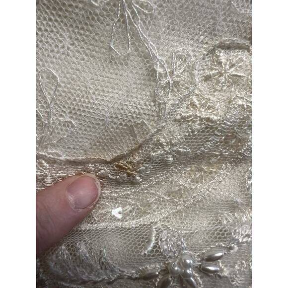 Vintage 90s Wedding Gown Dress Lace Chiffon Beaded Sequin Elegant V- Neck Sz 18 - Picture 4 of 16